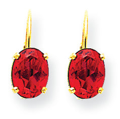 14K Gold 8x6mm Oval Created Ruby leverback earring