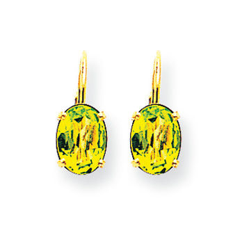 2.7 Carat 14K Gold 8x6mm Oval Peridot leverback earring