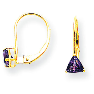0.9 Carat 14K Gold 5mm Trillion Amethyst leverback earring