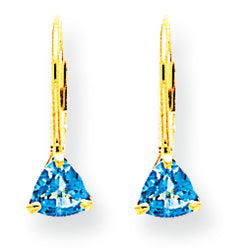 1.3 Carat 14K Gold 5mm Trillion Blue Topaz leverback earring