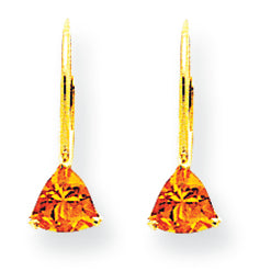 0.8 Carat 14K Gold Citrine Diamond trillion leverback earrin