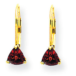 1.1 Carat 14K Gold 5mm Trillion Garnet leverback earring