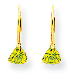 1.1 Carat 14K Gold 5mm Trillion Peridot leverback earring