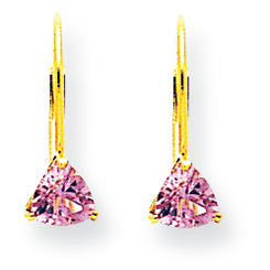 0.9 Carat 14K Gold 5mm Pink Tourmaline Leverback Earring