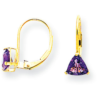 1.5 Carat 14K Gold 6mm Trillion Amethyst leverback earring