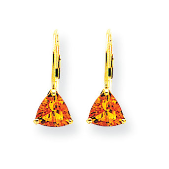 1.6 Carat 14K Gold 6mm Trillion Citrine leverback earring