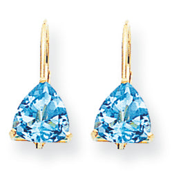 3.3 Carat 14K Gold 7mm Trillion Blue Topaz leverback earring