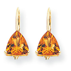 2.2 Carat 14K Gold 7mm Trillion Citrine leverback earring