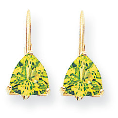 2.6 Carat 14K Gold 7mm Trillion Peridot leverback earring