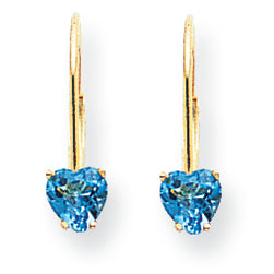 1.1 Carat 14K Gold 5mm Heart Blue Topaz earring