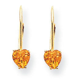 0.8 Carat 14K Gold 5mm Heart Citrine earring