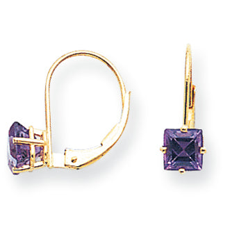 1.2 Carat 14K Gold 5mm Princess Cut Amethyst leverback earring