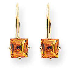 1.3 Carat 14K Gold 5mm Princess Cut Citrine leverback earring