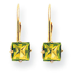 1.5 Carat 14K Gold 5mm Princess Cut Peridot leverback earring
