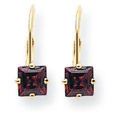 1.7 Carat 14K Gold 5mm Princess Cut Rhodalite Garnet leverback earring