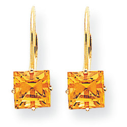 2.1 Carat 14K Gold 6mm Princess Cut Citrine leverback earring