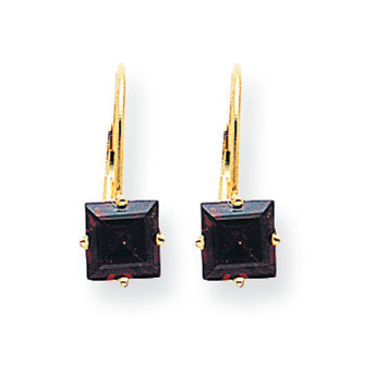 3.3 Carat 14K Gold 6mm Princess Cut Garnet leverback earring