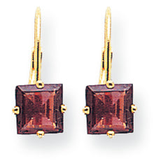 2.6 Carat 14K Gold 6mm Princess Cut Rhodalite Garnet leverback earring