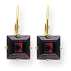 4.4 Carat 14K Gold 7mm Princess Cut Garnet leverback earring