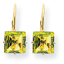 4 Carat 14K Gold 7mm Princess Cut Peridot leverback earring