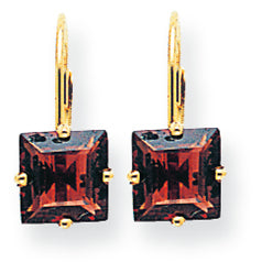 4.6 Carat 14K Gold 7mm Princess Cut Rhodalite Garnet leverback earring