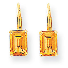 2 Carat 14K Gold 7x5mm Emerald Cut Citrine earring