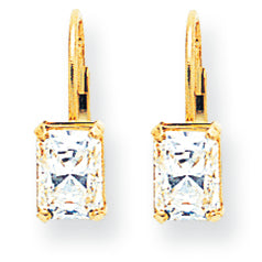 14K Gold 7x5mm Emerald Cut Cubic Zirconia earring