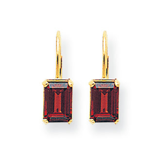 2.7 Carat 14K Gold 7x5mm Emerald Cut Garnet earring