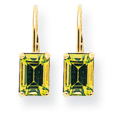 2.1 Carat 14K Gold 7x5mm Emerald Cut Peridot earring