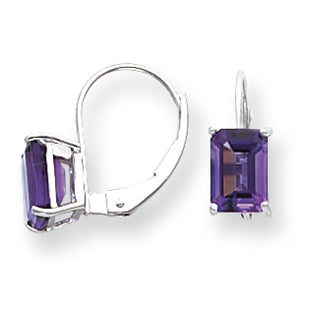 1.9 Carat 14K White Gold 7x5mm Emerald Cut Amethyst earring