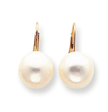 14K Gold White Button Cultured Pearl Leverback Earrings