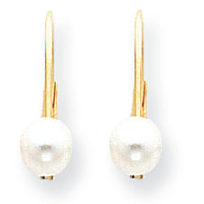 14K Gold 5mm Pearl Leverback Earrings