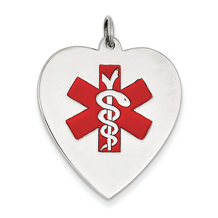 14K White Gold Heart-Shaped Polished Enameled Engravable Medical Jewelry P 
