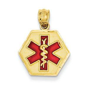 14K Gold Red Enameled Medic ID Pendant