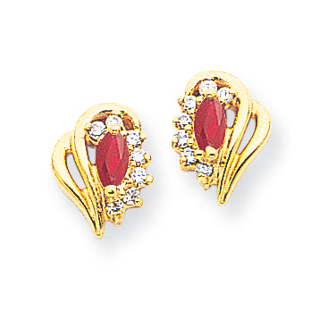 0.7 Carat 14K Gold 5x2.5mm Marquise Ruby & Diamond Earrings