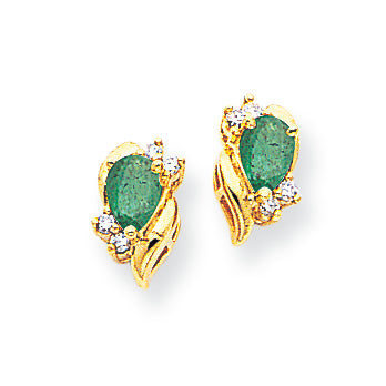 0.9 Carat 14K Gold 6x4mm Pear Emerald & Diamond Earrings