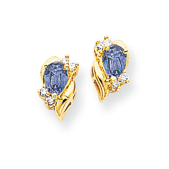 1 Carat 14K Gold 6x4mm Pear Tanzanite & Diamond Earrings