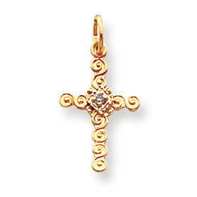 14K Gold Small Diamond Cross Charm