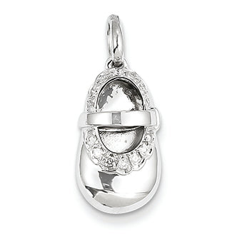 0.1 Carat 14K White Gold Diamond Baby Girl Shoe Pendant