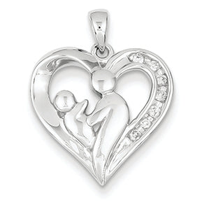 0.1 Carat 14K White Gold Mother & Baby Diamond Heart Pendant