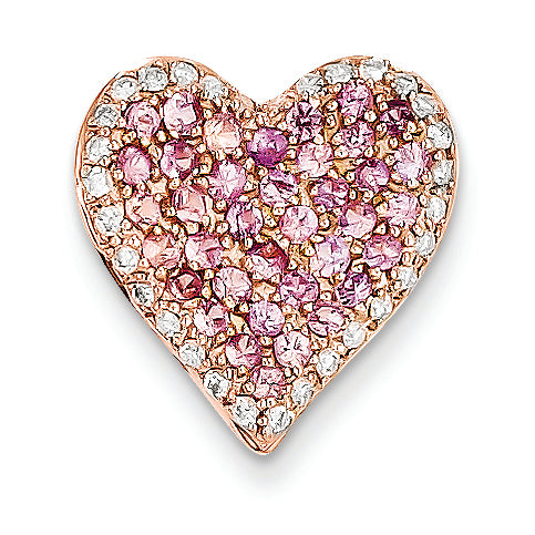 1 Carat 14K Gold Rose Gold Diamond & Pink Sapphire Vintage Heart Pendant
