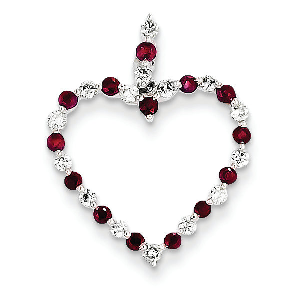 0.6 Carat 14K White Gold Completed Diamond & Ruby Heart Pendant