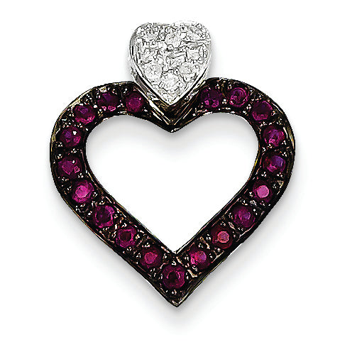 0.5 Carat 14K White Gold Completed Diamond & Ruby Heart Pendant