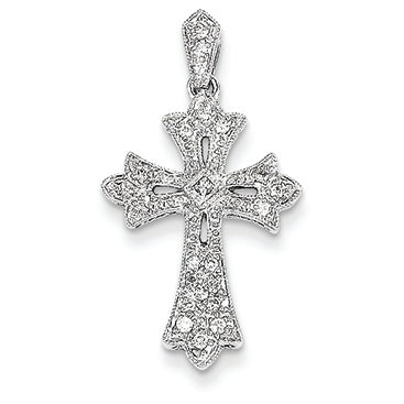 0.2 Carat 14K White Gold Fleur De Lis Diamond Cross Pendant
