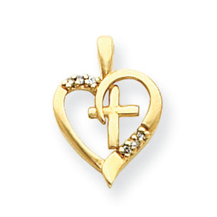 0.1 Carat 14K Gold Diamond Heart & Cross Pendant