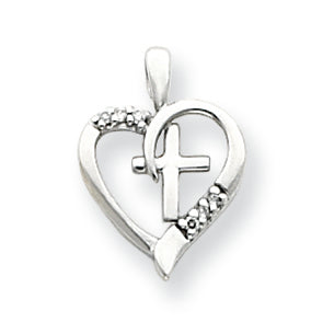 0.1 Carat 14K White Gold Diamond Heart & Cross Pendant
