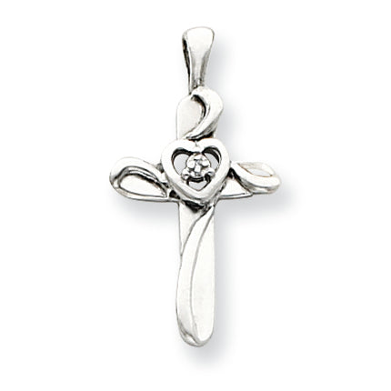 14K White Gold Diamond Cross Pendant