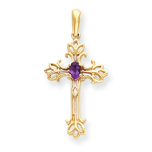 0.2 Carat 14K Gold Polished Amethyst Cross Pendant