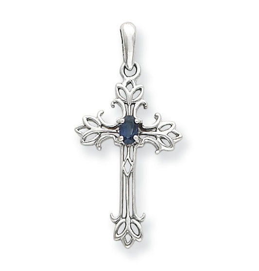 0.3 Carat 14K White Gold Sapphire Cross Pendant