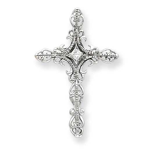 0.1 Carat 14K White Gold Diamond Cross Pendant